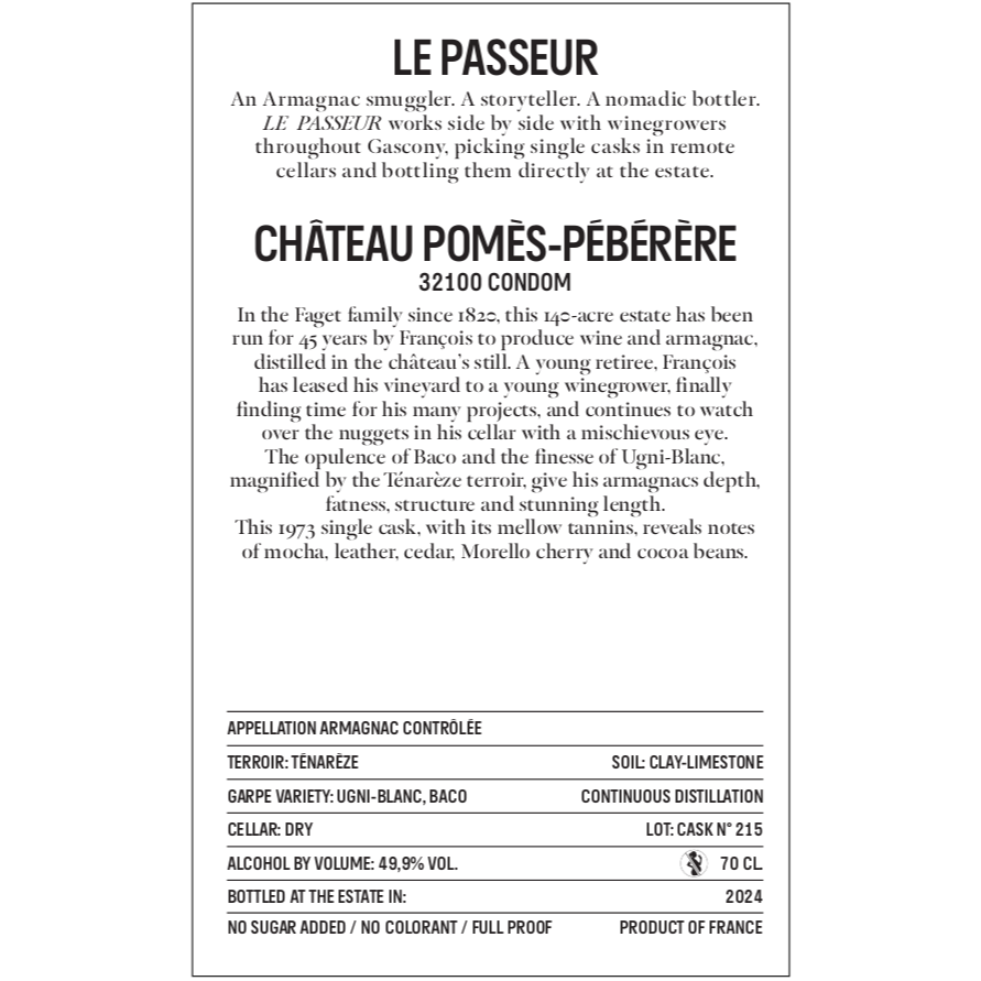 Le Passeur Château Pomès-Pébérère 1973 #215 70cl (04/2024)