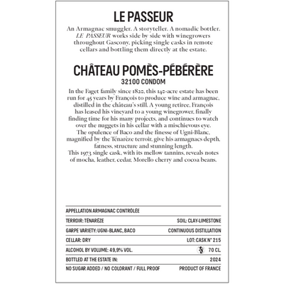 Le Passeur Château Pomès-Pébérère 1973 #215 70cl (04/2024)